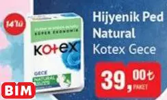 KOTEX GECE HİJYENİK PED NATURAL KOTEX GECE HİJYENİK PED NATURAL